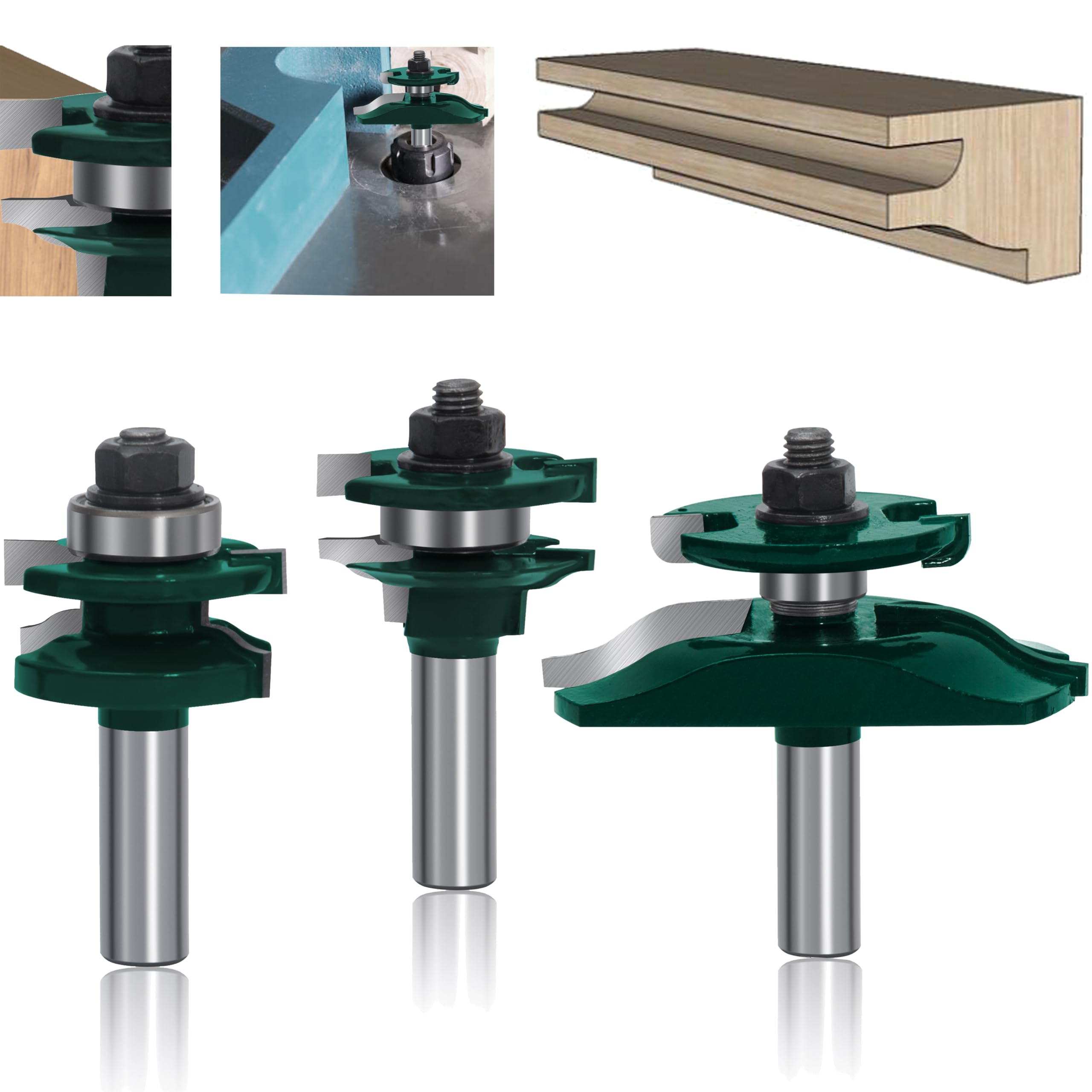 MAYLINE 1/2 Inch Shank Router Bits Sets 3 PCS, Woodwork Milling Tongue Groove Rail Stile Cutter Router Bit Set