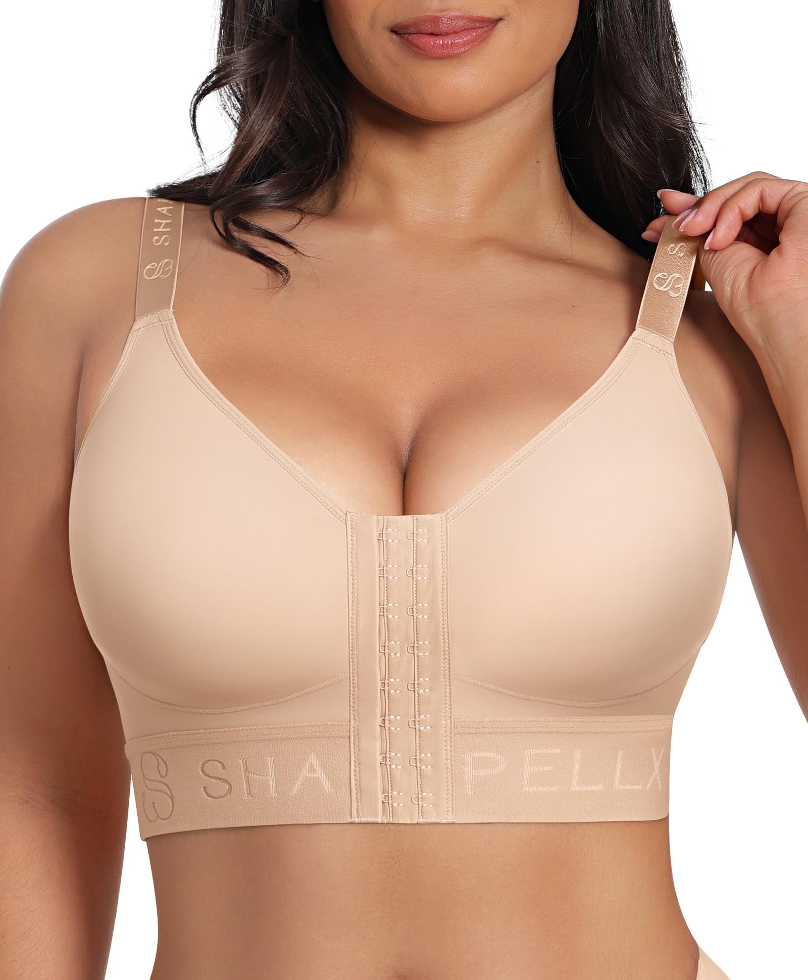 Post Surgery Bras for Womem Front Closure Mastectomy Bras Wireless Compression Bra with Adjustable Straps
