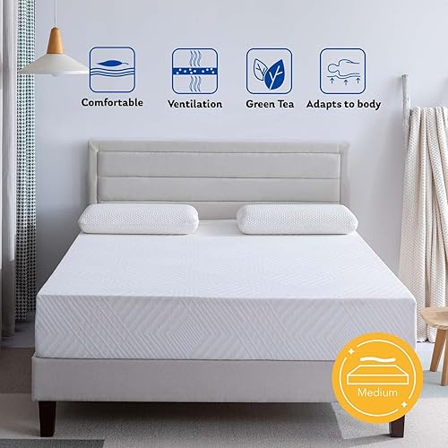 Miniatura 6 de Colchón tamaño individual XL, colchón de espuma viscoelástica de 10 pulgadas con té verde y gel refrescante infundido para un sueño fresco y alivio