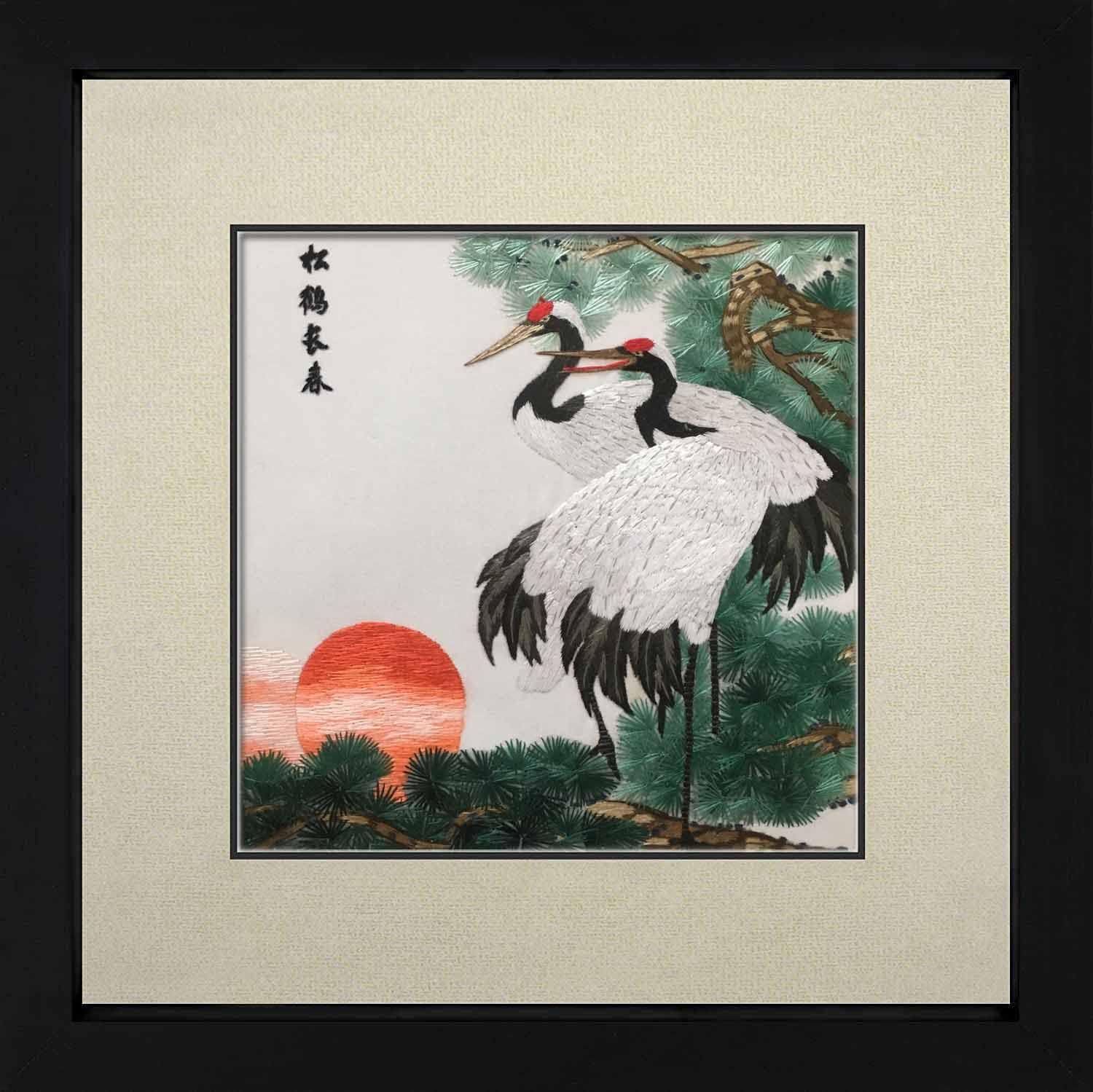 SpecialArt 100% Handmade Silk Embroidery Wall Hanging Painting Collection for Wedding Love Mandarin Duck Cherry Blossoms 21061WF, 13*13*0.8 inch