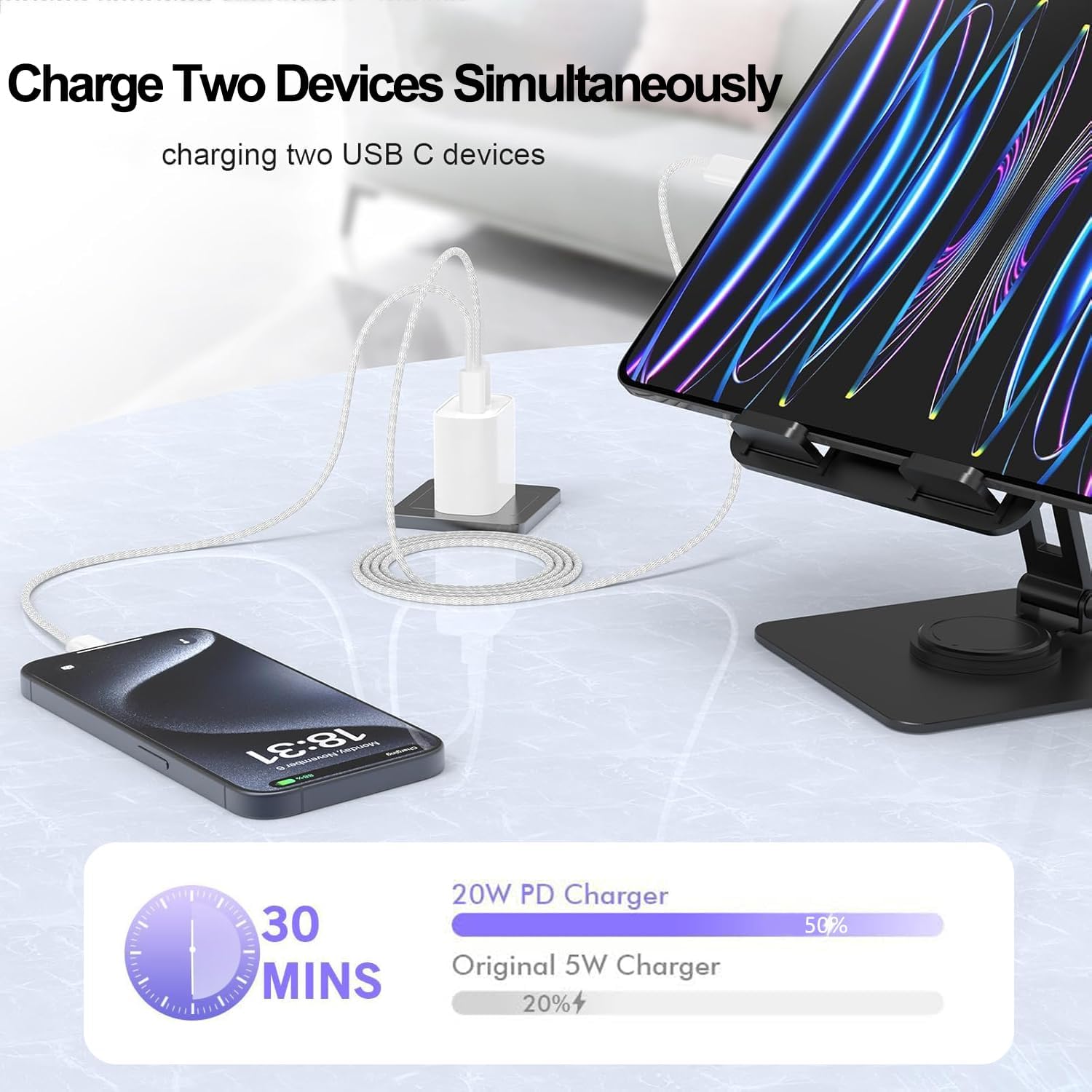 iPhone 17e Charger Fast Charging,2-Pack 6FT 2in1 Dual USB C PD Charger Block Type C to C Woven Charger Cable for iPhone 17 Pro Max/17 Pro/Air/16 Pro Max/16 Plus/16e/15 Pro/15 Plus,iPad Pro/Air/Mini
