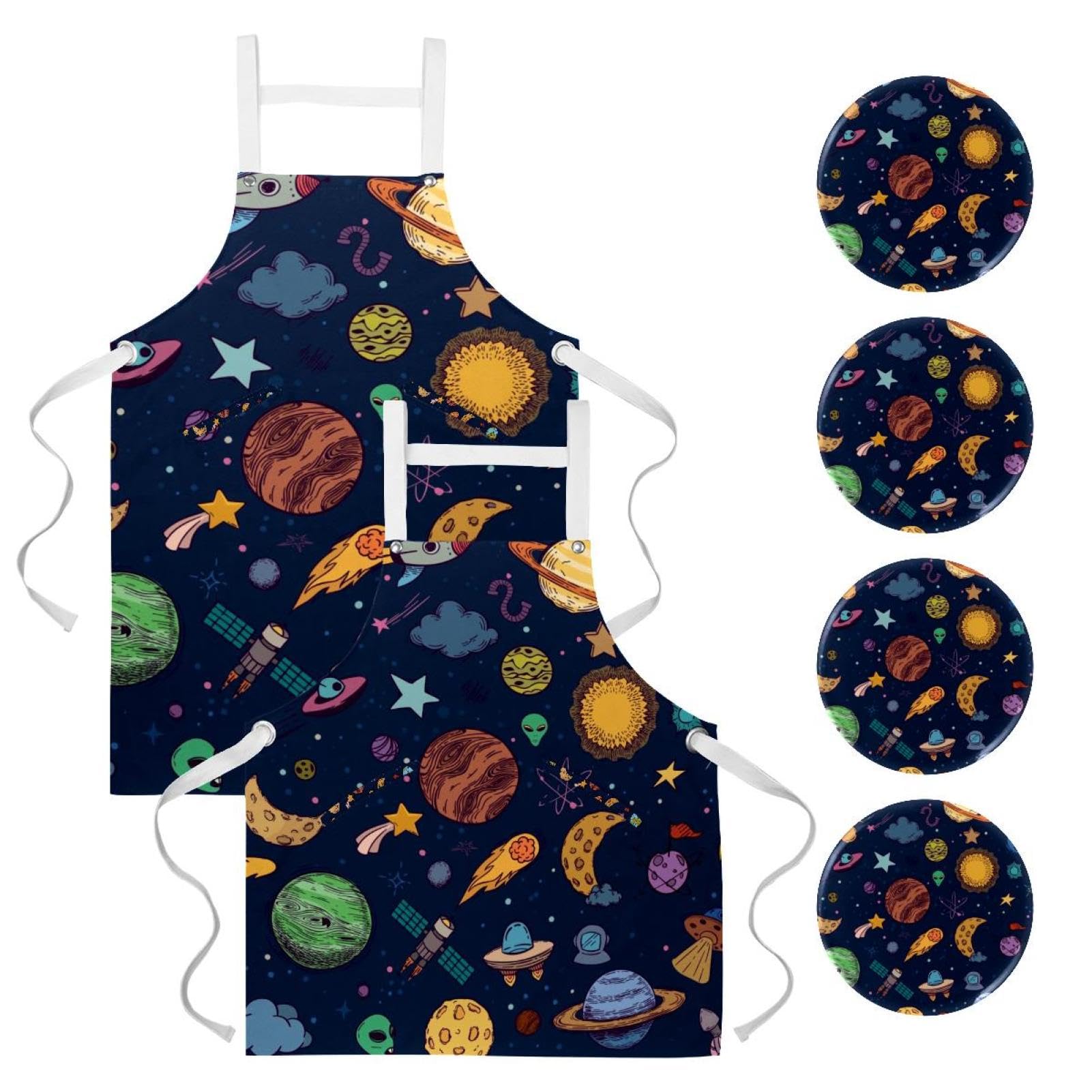 Tablier de cuisine réglable avec 4 broches soleil et planète