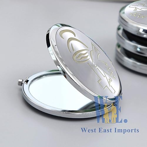 Miniatura 6 de WE 12 piezas de bautismo compacto espejo recuerdo de primera comunión/bautizo recuerdos/maquillaje de espíritu santo compacto con bolsa decorada