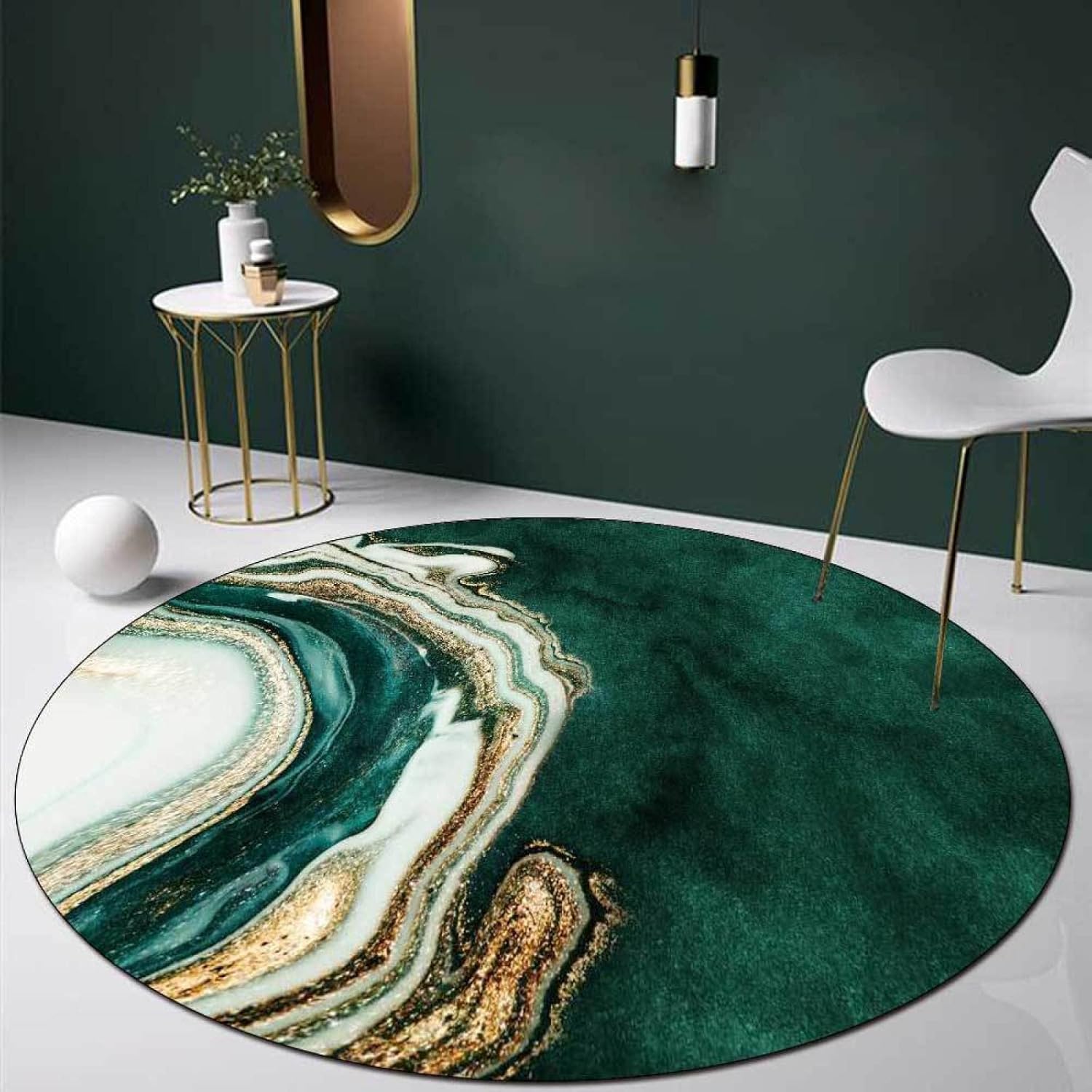 Tapis contemporain doux vert foncé de 160 cm de diamètre pour salon