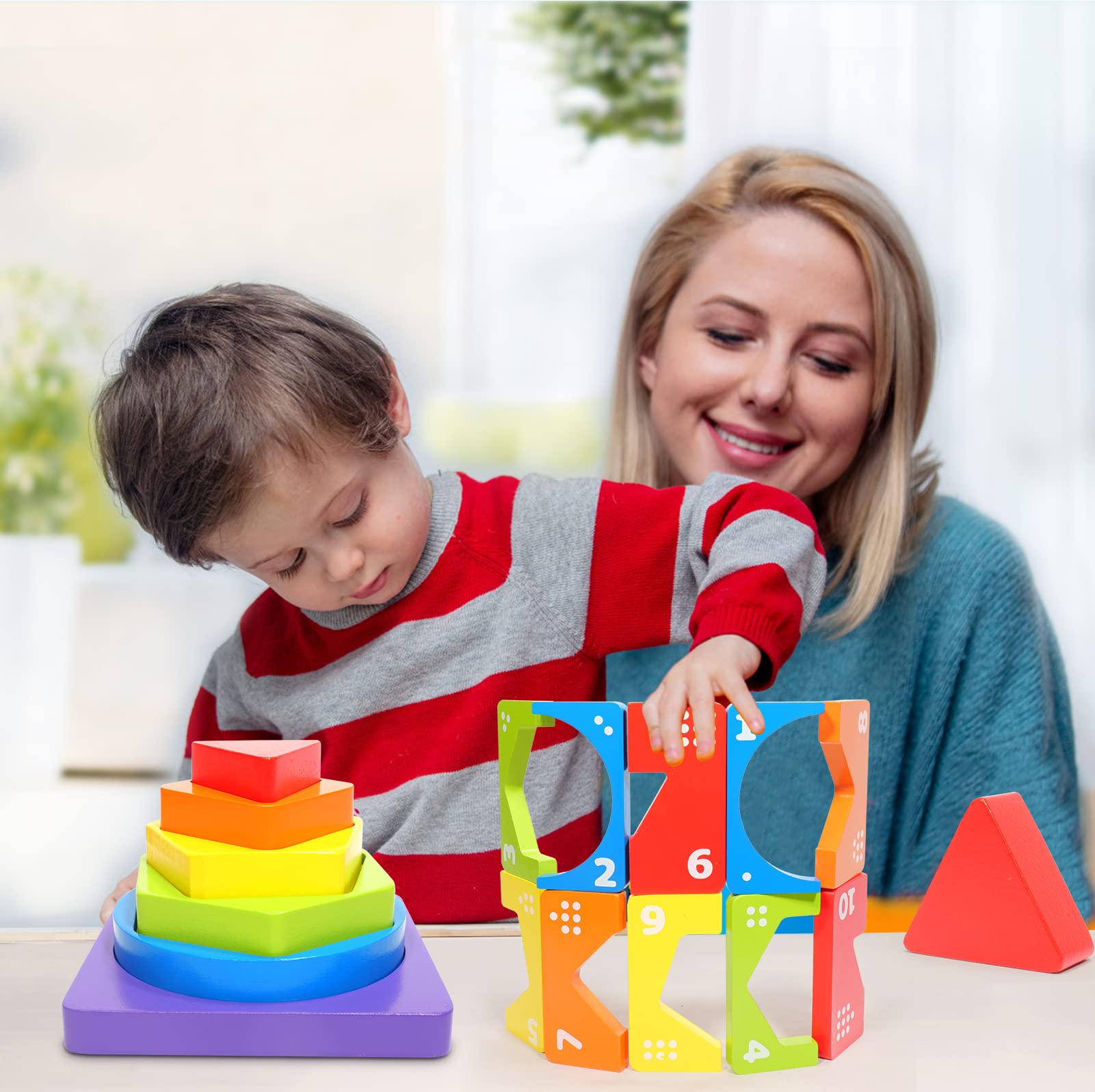Wooden Sorting Stacking Toys for 12 M+Ages YearOld Toddlers, Boys, and