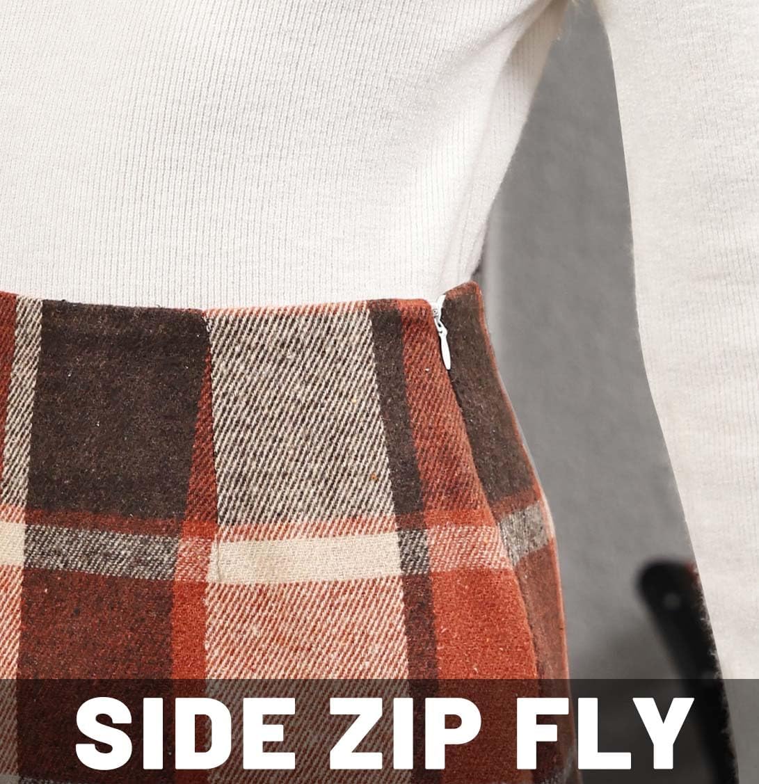 Womens Plaid Flannel Skirt High Waist Bodycon Wool Mini Skirts with Side Hidden Zipper Fall Winter Outfits - Image 4