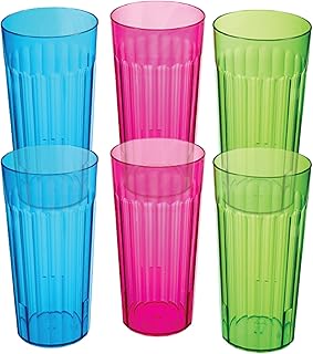 Arrow Home Products 16 oz Rainbow Plastic Tumblers, Set of 6 - Made in the USA, BPA Free - Break-Resistant Plastic Drinking Glasses for Indoor & Outdoor Use - Dishwasher Safe, Assorted Colors