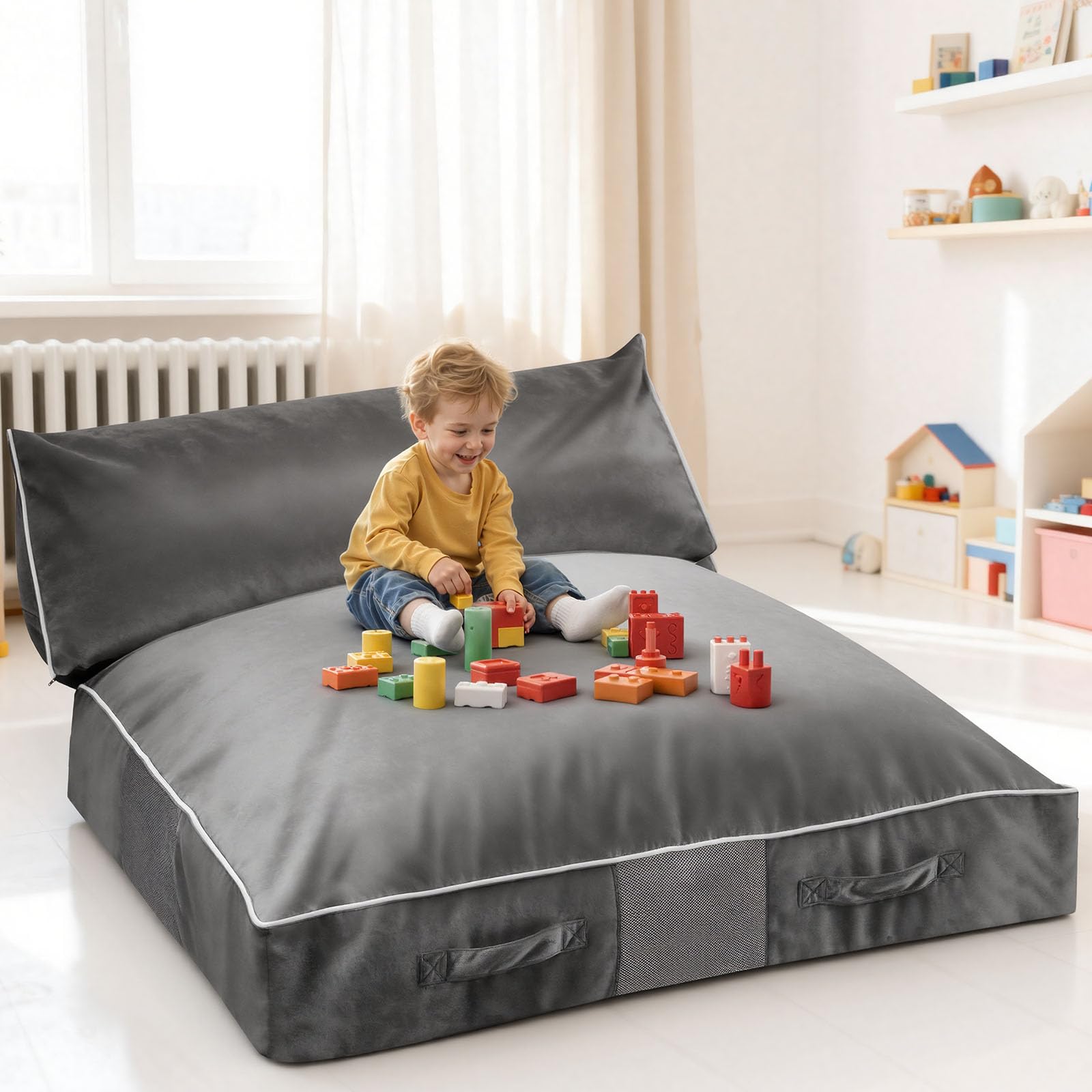 VEVOR Crashpad 150 x 137 cm, Kindermatte mit Schaumstoffblöcken & Waschbarem Bezug, Weiche Schaumstoff-Landezone, Riesenkissenmatte, Ausstattung für Sinnesräume zum Springen Entspannen Spielen