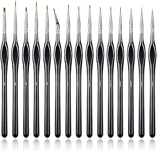 DELFINO 15Pcs Detail Paint Brush Set, Model Miniature Brushes Micro Detail Paint Brush Set, Fine Detailing for Acrylics, Oils, Watercolors & Paint by Number, Figurine (Black)