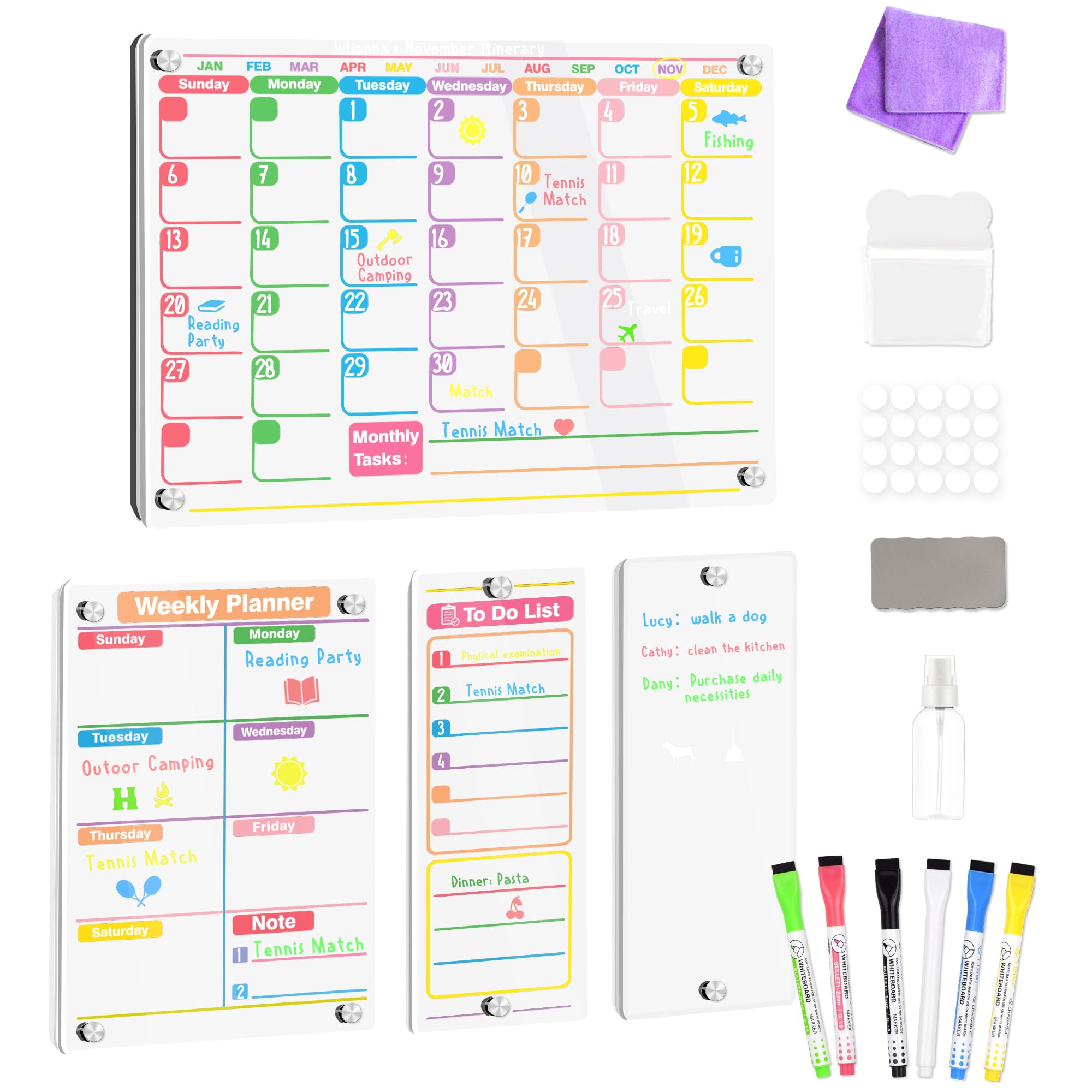 Calendario magnético acrílico transparente para nevera, planificador mensual y semanal de 16 x 12 pulgadas, tablero de borrado en seco para refrigerador, ideal para organización familiar y