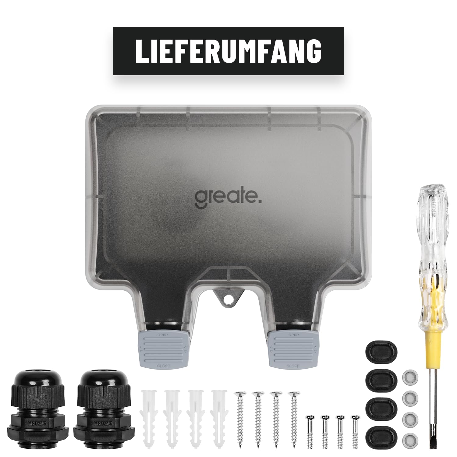 greate 2fach Aussensteckdose wasserdicht mit Schalter für Garten 4er Pack | Wasserdichte Outdoor Steckdose nach IP66 - Außensteckdose Aufputz abschließbar - Steckdose aussen - Außensteckdosen