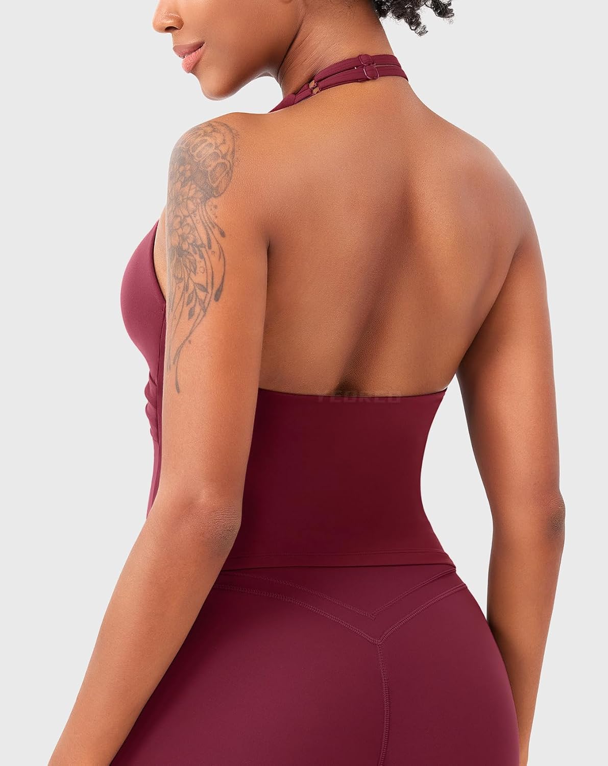 YEOREO Womens Halter Tank Tops Workout Impact Longline Strappy Top Padded Deep V Neck Wrap Gym Backless Bra Camisole - Image 4