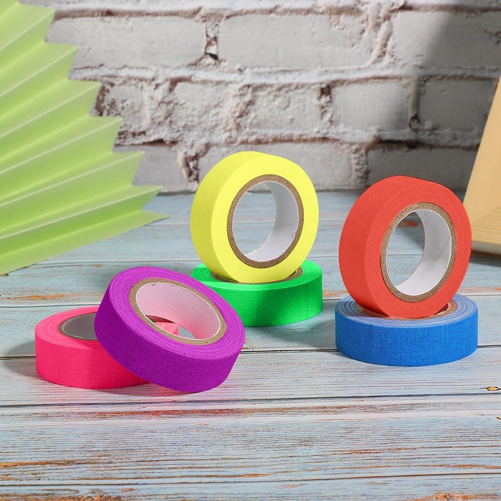 6-Pack Fluorescent Cotton Cloth Tape – 1.5x500cm Waterproof Adhesive for Indoor/Outdoor Floor Marking, Luminous Warning Decoration