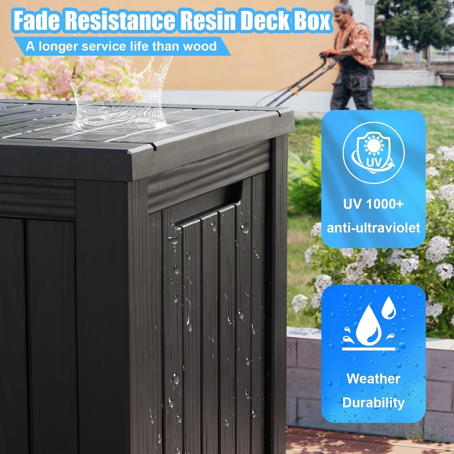 Outdoor Storage Box 205GAL Waterproof Resin Deck Box,Pool Accessories Supplies，UV-Resistant Lockable Package Delivery Bin for Garden Tools,Large Patio Outside Cushions,Chest,Furniture,Black