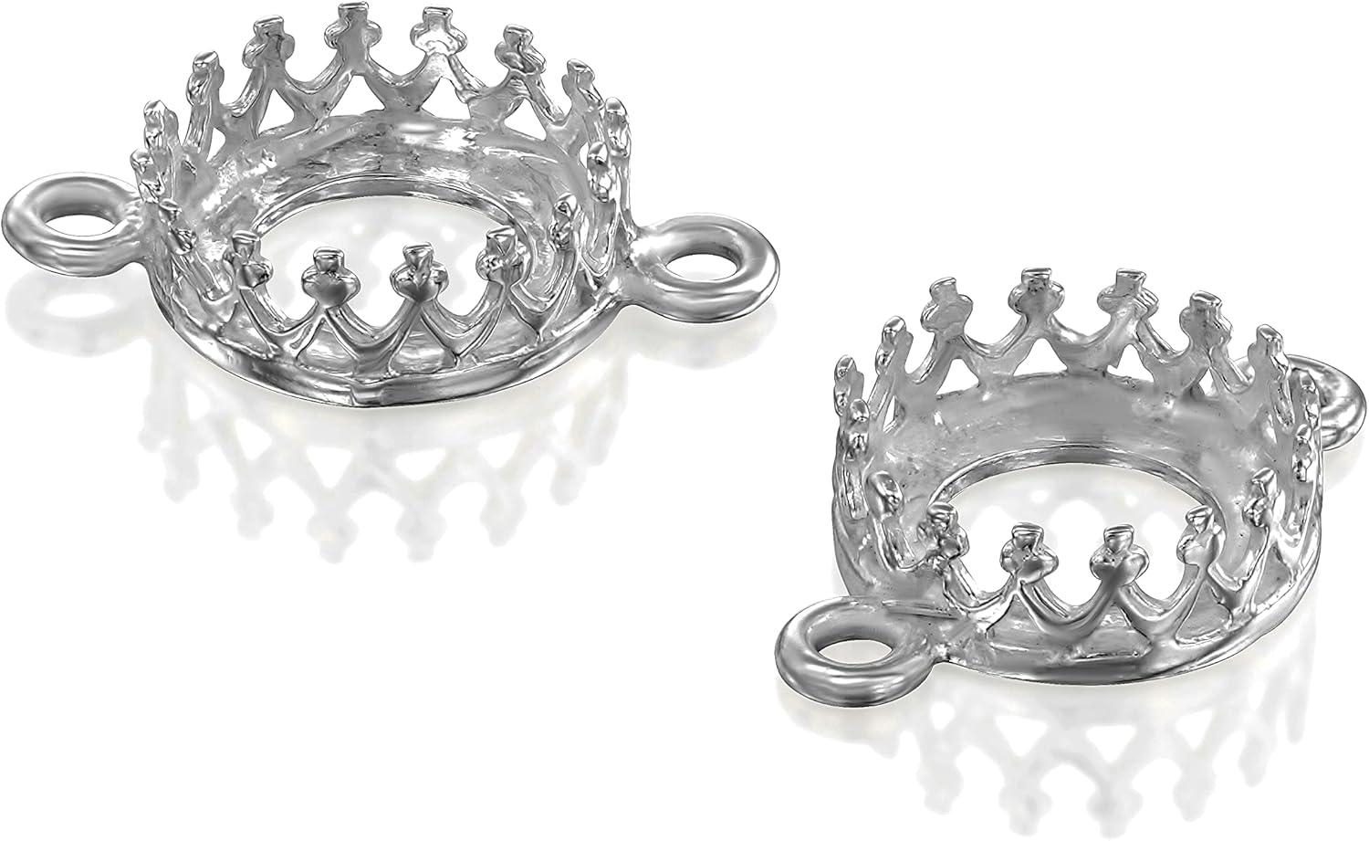 Stera Jewelry 925 Sterling Silver 10-12mm Round Crown Setting with 2 Loops Connector