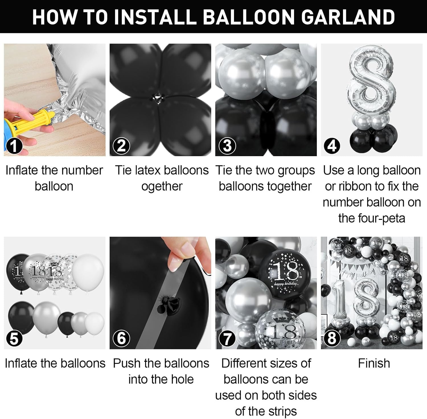 18th Birthday Decorations Black Silver,18th Balloon Garland with Number 18 Foil balloons,Happy Birthday Banner for Boys Girls 18 Birthday Party Decorations - Image 6