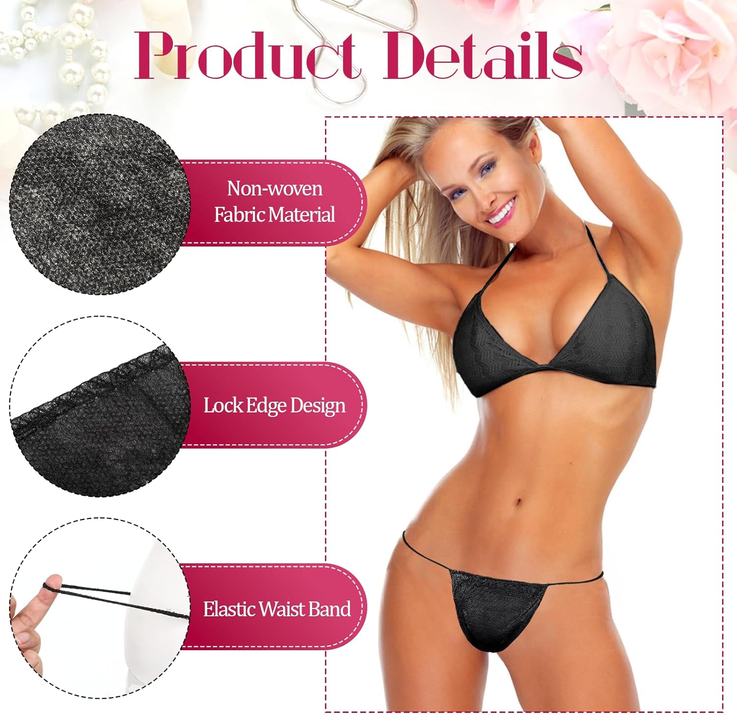 SHENLIU 200 Pieces Disposable Thong Panties, Women's T Thong for Spa Breathable Non-woven Fabrics Disposable Tanning Underwear Black - Image 5