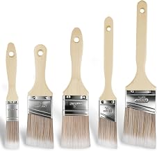 5PCS Wood Stain Brush Pack, Angled Sash Paint Brushes,Wooden Handle Masonry Paintbrush for Varnish, Paste, Gesso and Limewash