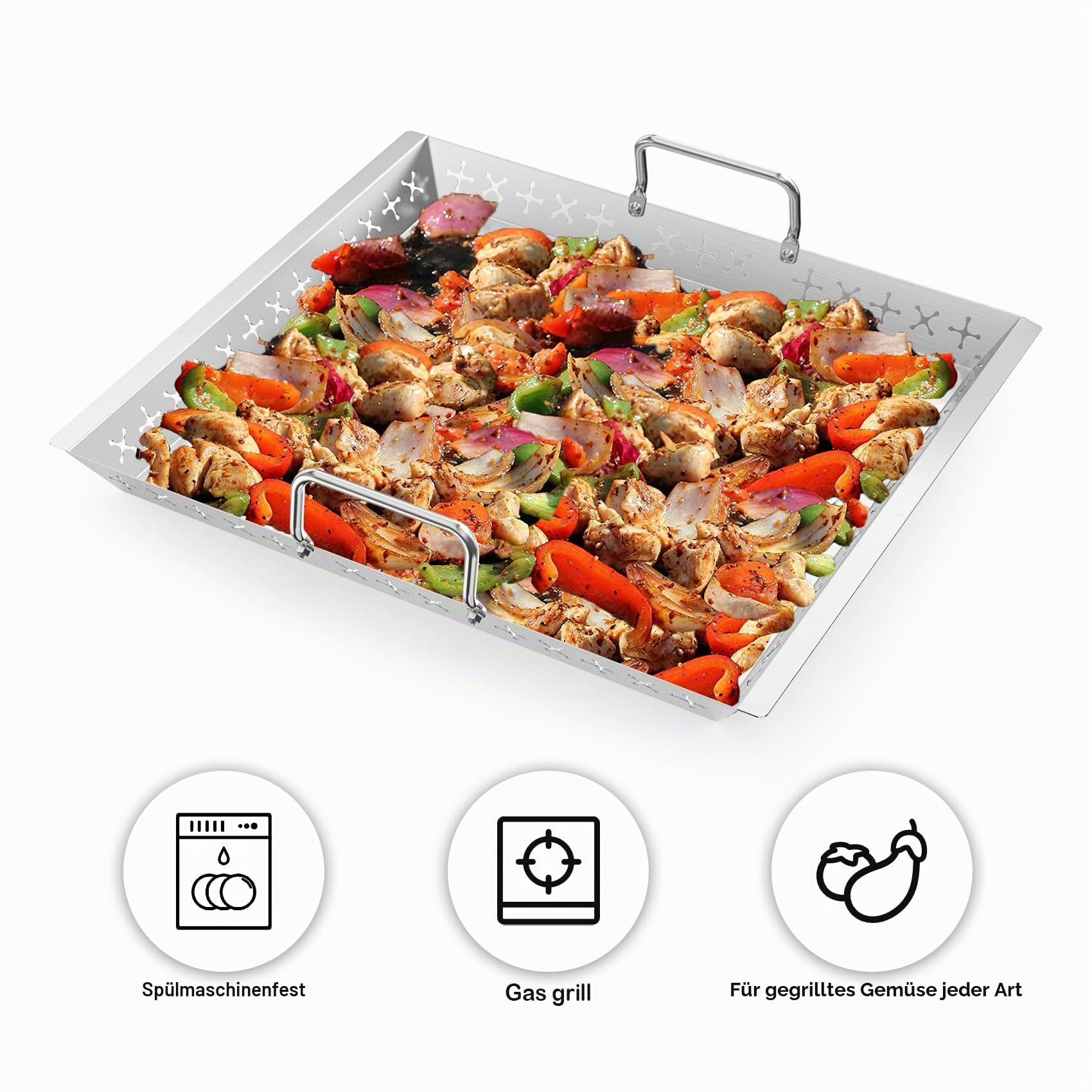 Onlyfire Grillschalen Edelstahl, Grillkorb für Weber Genesis 2022 E/S 325, E/S/EPX 335, E/S/SPX-435 Gasgrill, Grillplatte mit Griff für Gemüse, Fleisch und Fisch, 47 x 41 cm, Grillpfanne