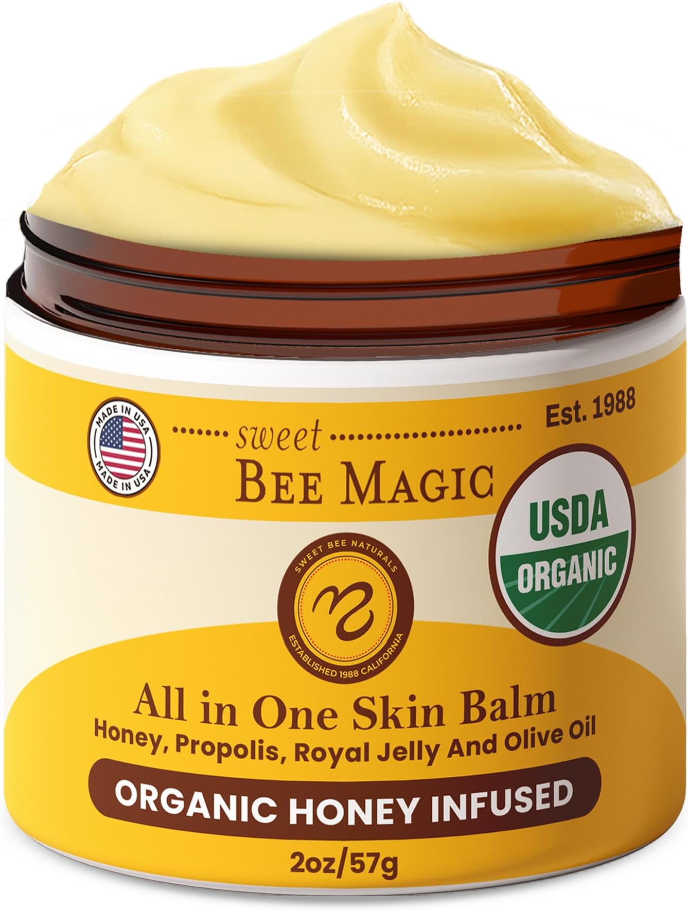 Sweet Bee Naturals - Sweet Bee Magic, All In One Healing Skin Cream. Organic Skin Balm, Small Batch Crafted in USA, 4 Ounce Jar. Certified Organic, 2-4 Ounce Jars (8 Ounce)