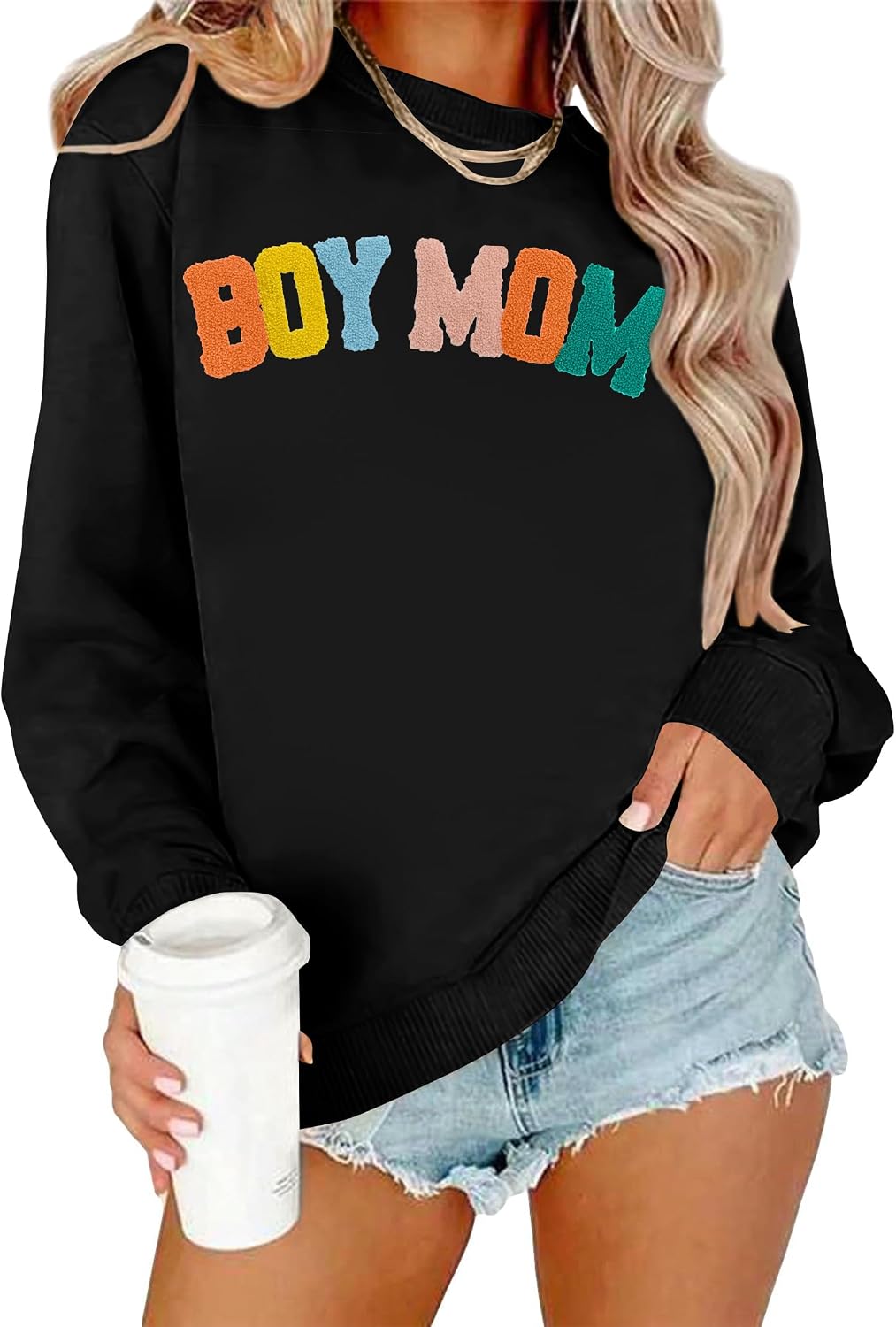 Boy Mom Sweatshirt Women Mama Sweatshirts: Mom Life Long Sleeve Shirt Boy Mom Gift Embroidered Crew Neck Pullover