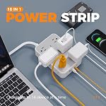 TESSAN Flat Plug Power Bar, Surge Protector Extension Cord 5FT | 12 AC Outlets Extender and 4 USB Ports (2 USB C), Multiple Power Strip 1800J Protection for Home Office Dorm Room