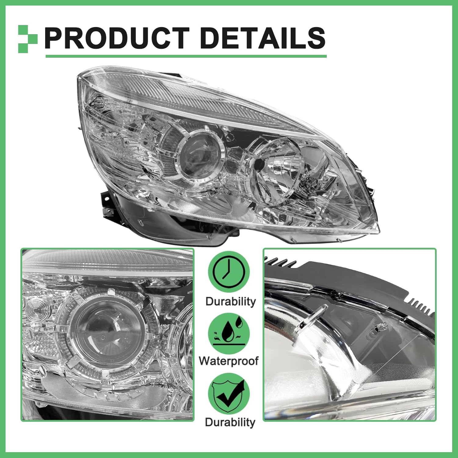 headlight assembly for mercedes benz w204 c class headlamp c300 c230 c350 2008 2009 2010 2011 (right passenger side)