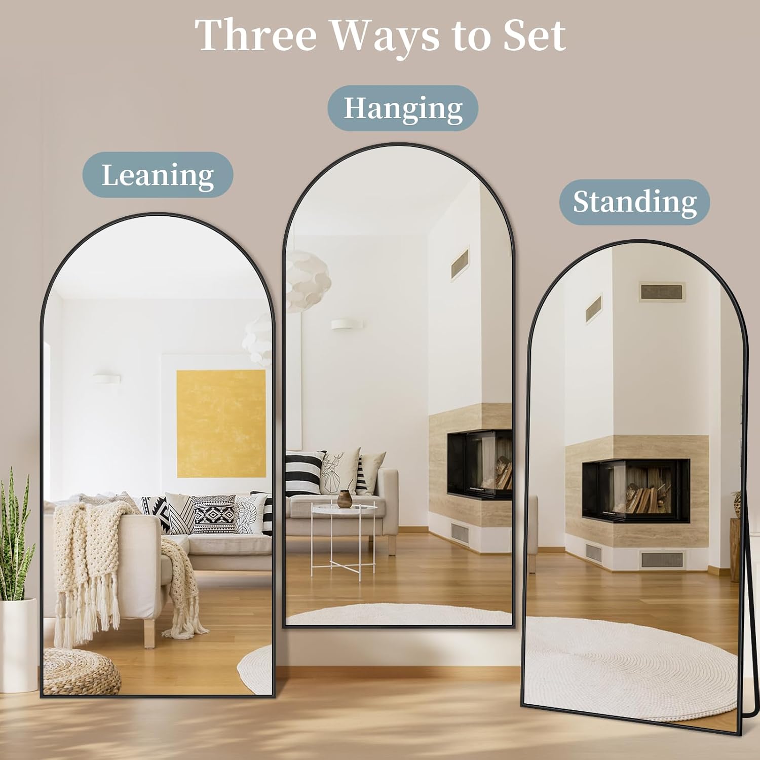 Full Length Mirror with Stand, 81"x41" Arched Full Body Mirror, Large Stand Up Mirrors, Aluminum Frame Floor Standing Mirrors, Freestanding Hanging Leaning Mounted for Bedroom Living Room, Black