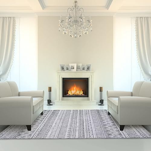 Miniatura 3 de COZYLOOM Alfombra marroquí, 4 x 6 pulgadas, estilo tribal bohemio para sala de estar, alfombra geométrica envejecida, suave, lavable,