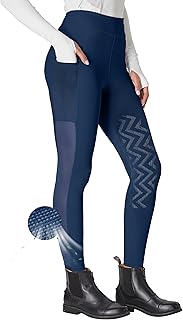 FitsT4 Sports Women's Horse Riding Pants Knee-Patch Riding Tights Ventilated Mesh Equestrian Breeches with Pockets