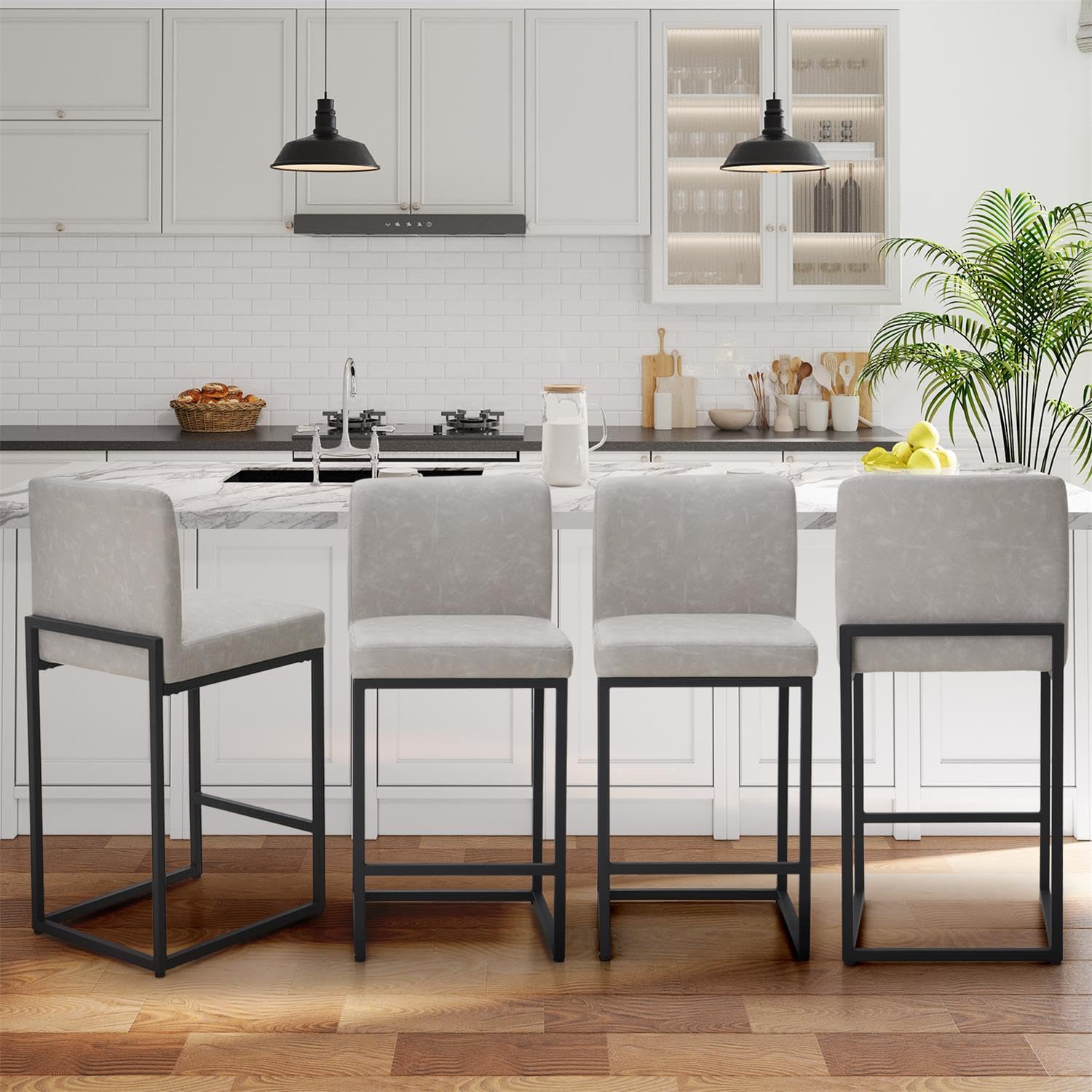 Sophia & William 4pk Light Grey PU Leather Bar Stools