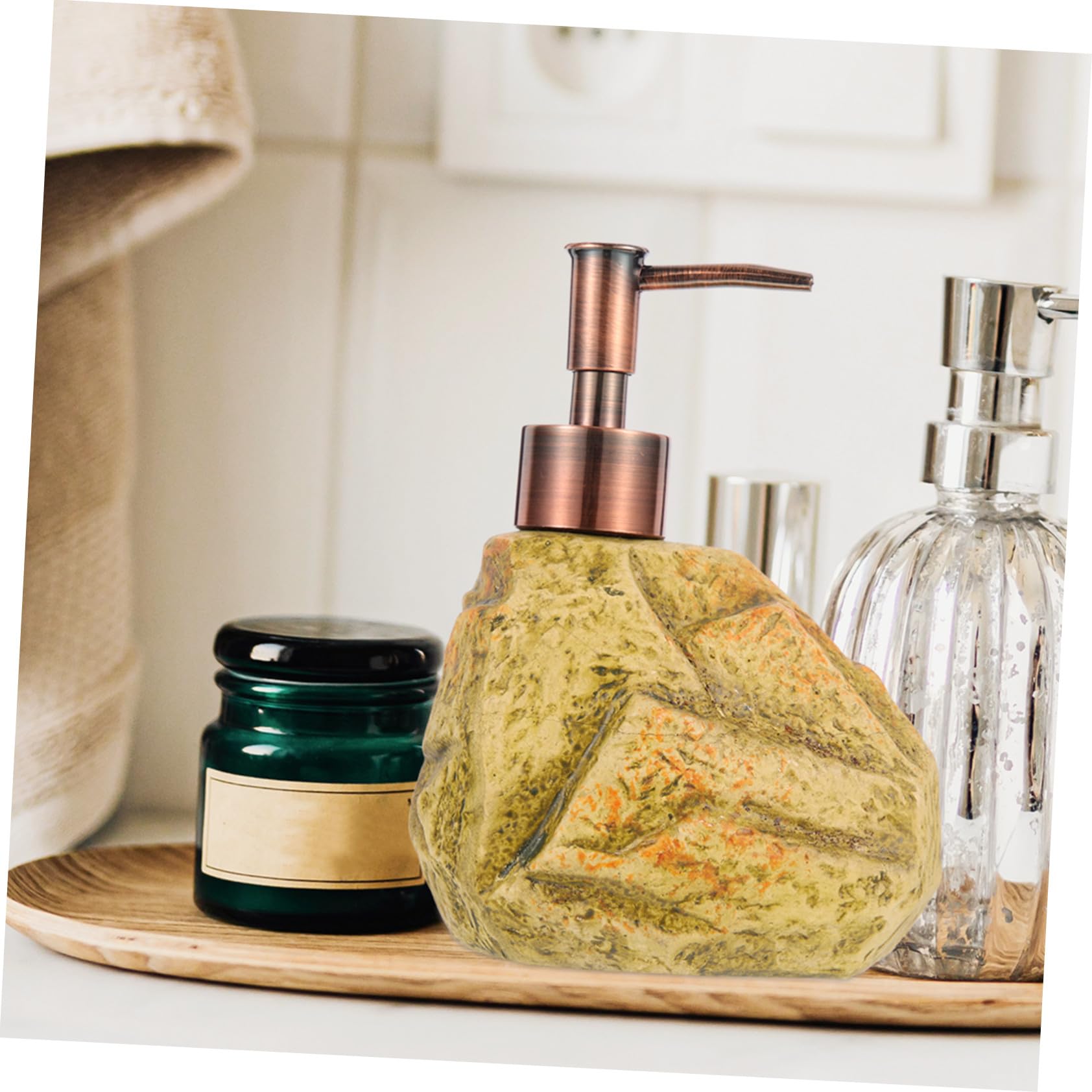 Anneome Flacone con Pompa Dosatore da 310 Ml in Ceramica Stile Vintage a Forma di Pietra, Dispenser Sapone per Bagno, Design Naturale e Resistente per Uso Familiare
