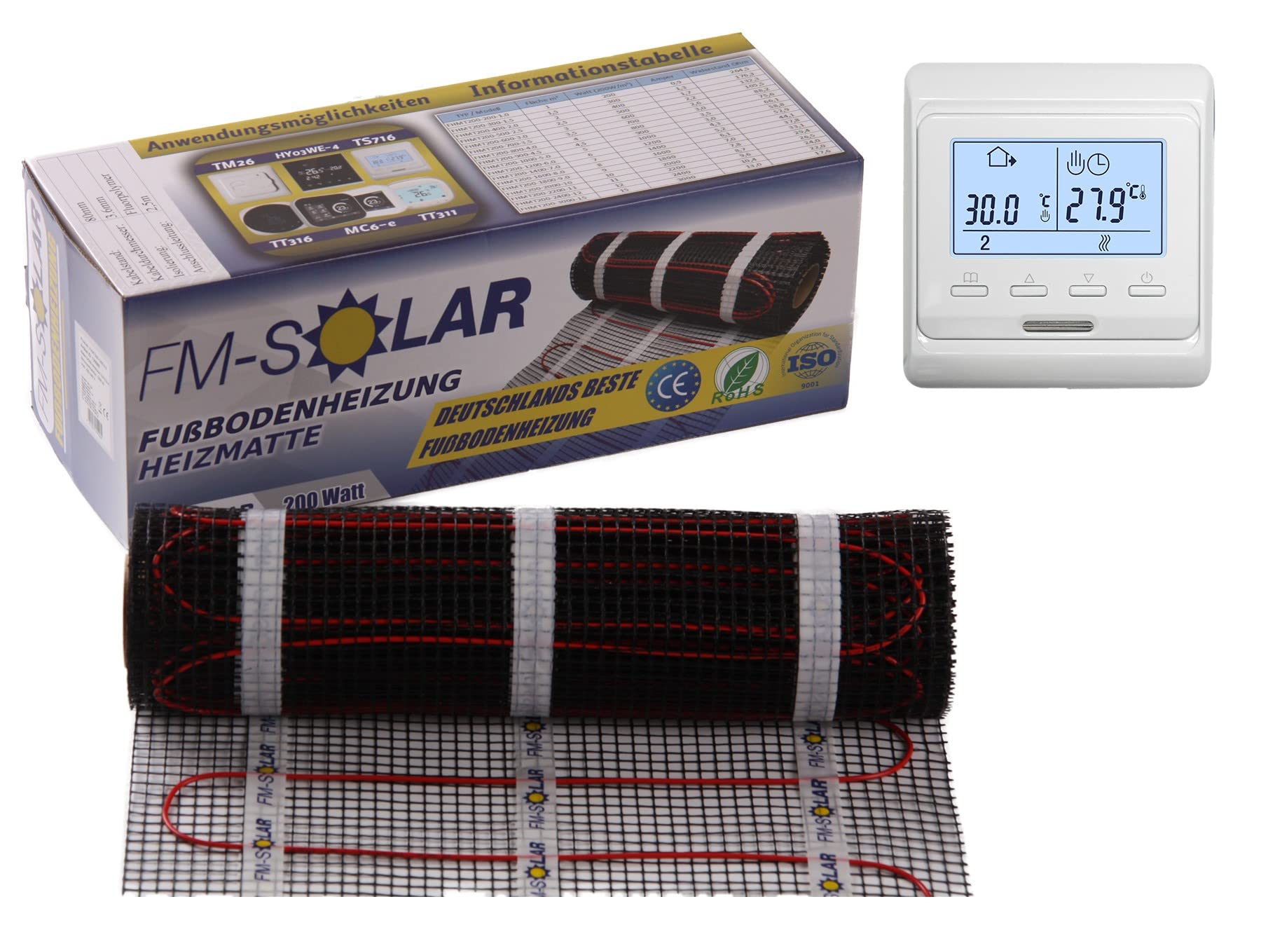 Riscaldamento elettrico a pavimento, 1,5 m², 200 W/m², piastrelle TWiin, termostato: bianco digitale