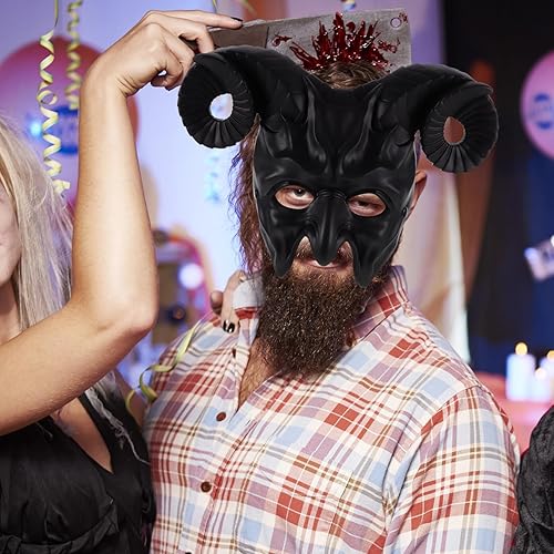 Miniatura 6 de ibasenice Máscara de cabra de Halloween, máscara de animal, cosplay, animal, carnero, cuerno, tocado, disfraz de cabra para mascarada, fiesta de