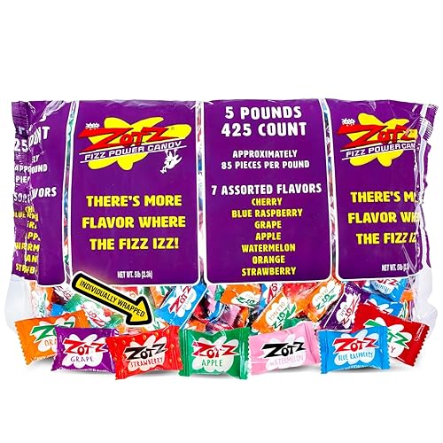 Zotz Caramelos a granel gaseosos (surtidos, 425 unidades) – Caramelo duro envuelto individualmente, varios sabores de frutas, cereza, sandía, fresa,