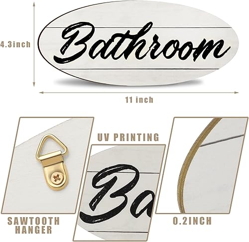 Miniatura 3 de Yookeer 3 letreros de madera para baño, decoración rústica de madera, decoración rústica para colgar en el hogar, baño, decoración de pared