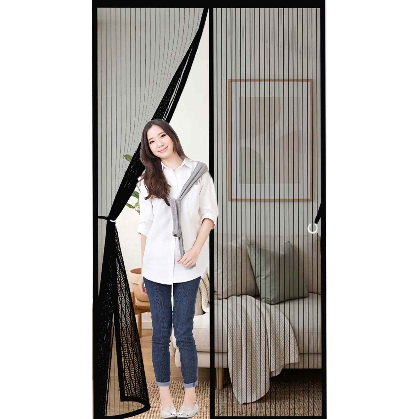 Fly Curtains 154 x 195 cm Powerful Magnets and Full Frame Magic Tape, No Drill Installation Magnetic Fly Screen Door Curtain Lets Fresh Air in, Hundreds of Sizes, Black