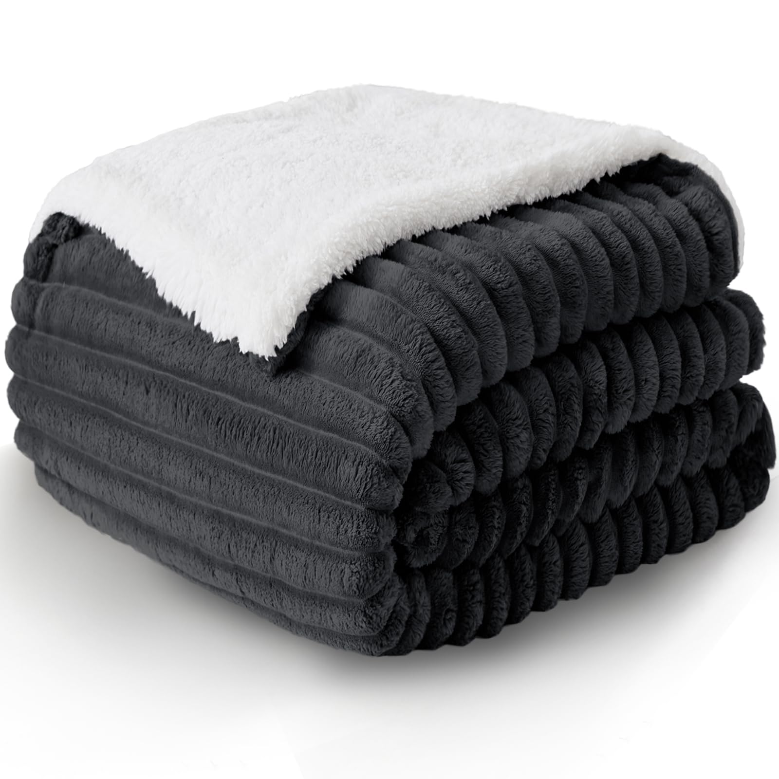 WAVVE Manta Sherpa Franela Reversible para Cama 90, Manta Polar con Cordón para Sofá, Manta Borreguito Gruesa, Suave, Caliente, Transpirable para Invierno(Gris,150 x 200 cm)