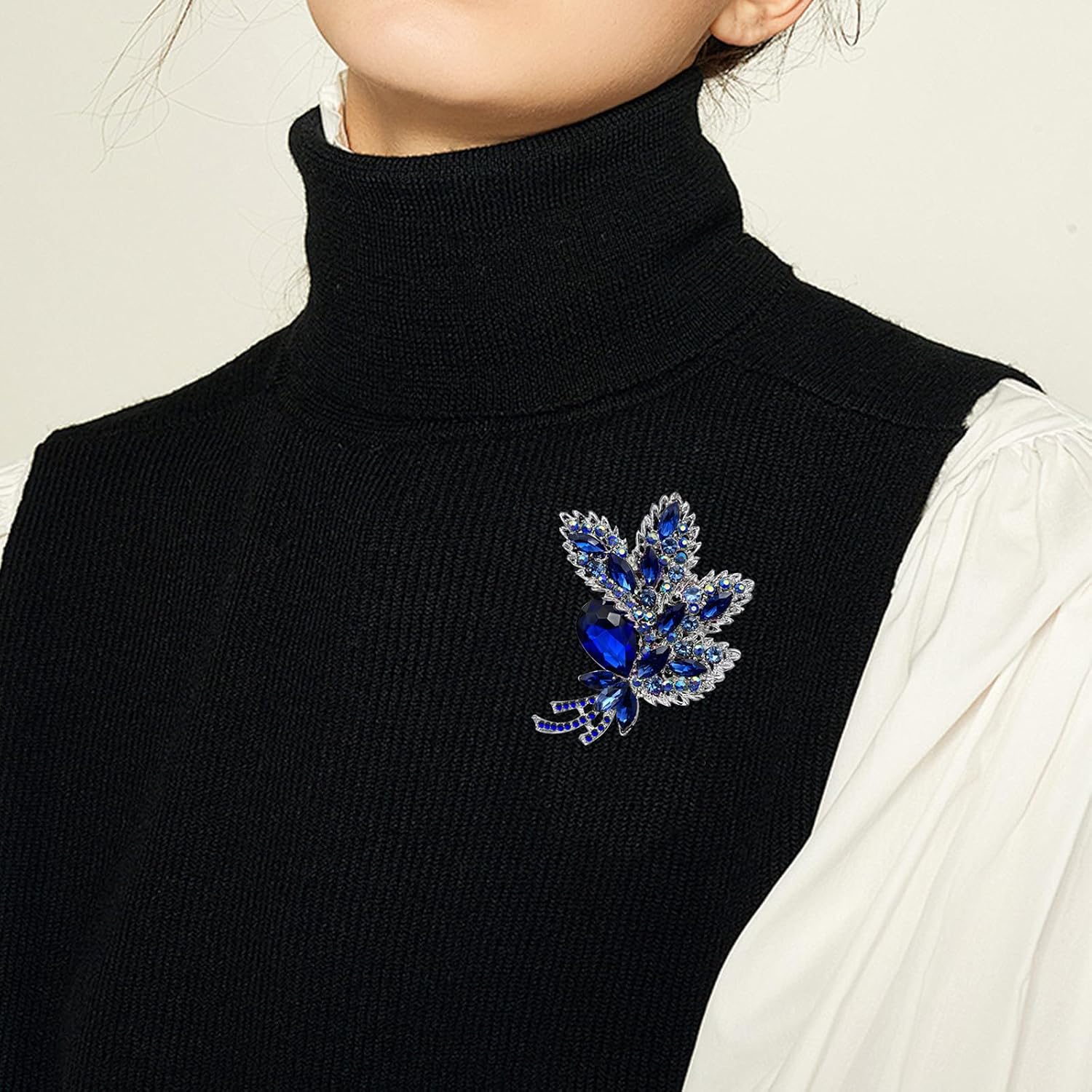 YOQUCOL Big Large Brooch Pin Austrian Crystal Leaf Shape Bouquet Rhinestone Scarf Decoration Wreath Cloth Brooches Pins For Women Girls image 3