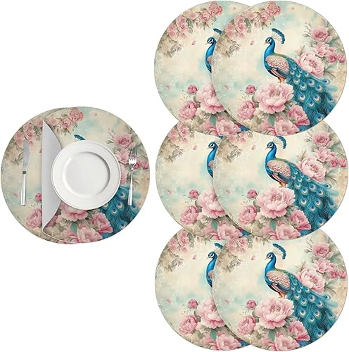 Miniatura 55 de Juego de 6 manteles individuales redondos resistentes al calor de mármol dorado de 15 pulgadas para decoración de mesa de comedor resistente al