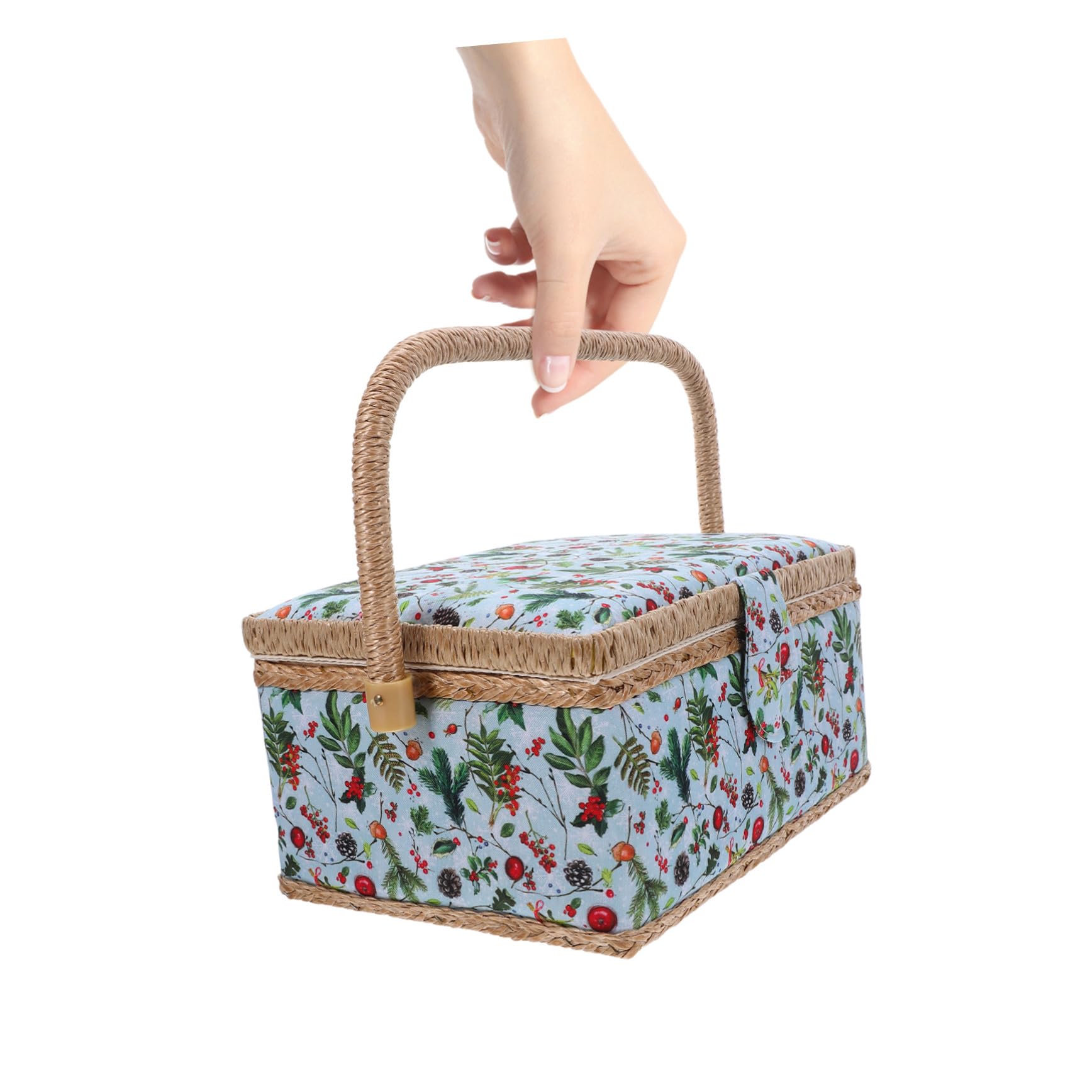 Cesta de Costura Portátil Grande con Asa Diseño Europeo Navideño Organizador de Tela para Bordado y Herramientas Caja de Almacenamiento para Manualidades