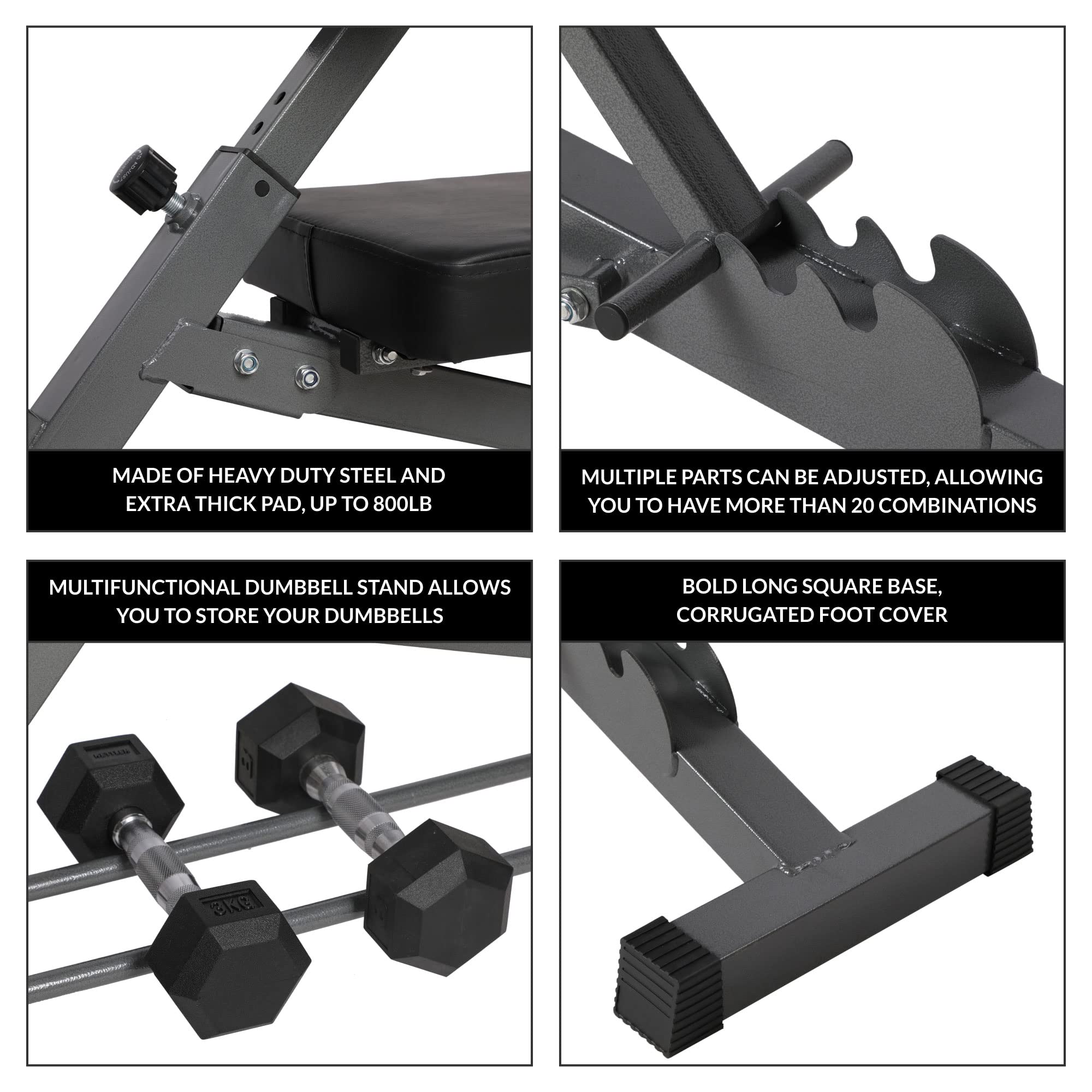 HolaHatha Banco multifuncional para ejercicios de entrenamiento de peso, inclinación, declinación y plano con asiento acolchado y rodillos de espuma para entrenamiento de cuerpo completo