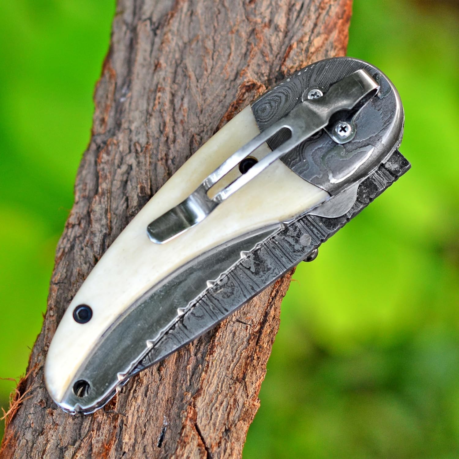 PAL 2000 KNIVES Coltello tascabile pieghevole in acciaio Damasco fatto a mano personalizzato con fodero 3041