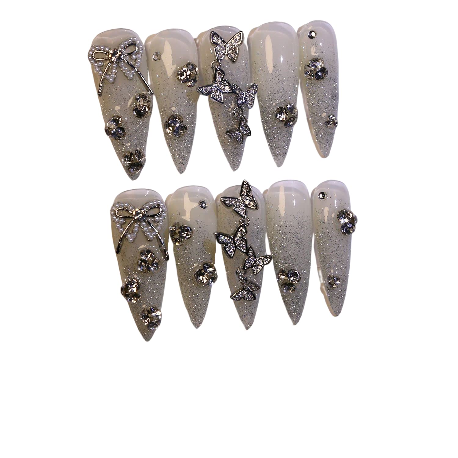 Bling Press on Nails, Unghie finte con Finitura Riutilizzabile di Lusso, Nail Art Fatta a Mano con Design di Manicure con Licenza (L, A) (AM)
