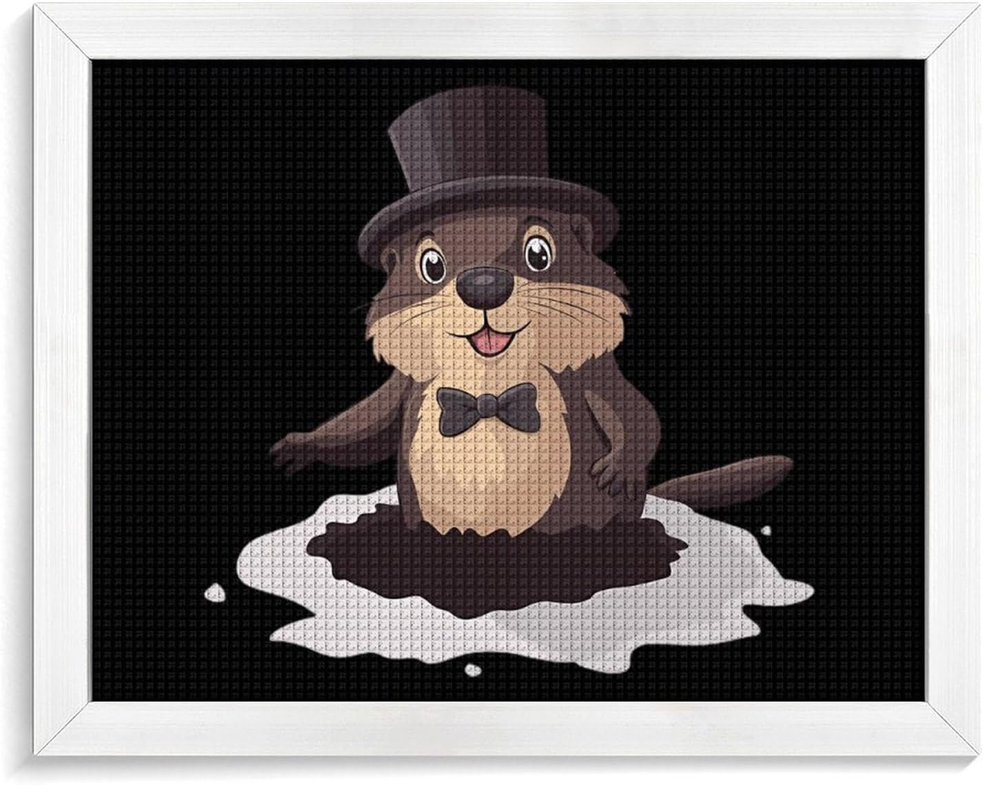Groundhog Gentleman Printed Diamond 5D Painting Kits DIY Full Drill Crafts for Home Wall Decor 16x20 Inch White Wood 50 * 40cm
