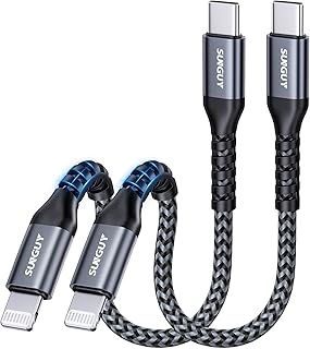 SUNGUY USB-C Lightningケーブル 0.15M 2本セット【MFi認証取得】 タイプc ライトニングケーブル PD対応 20W急速充電 iPhone 充電ケーブル Carplay対応 高耐久ナイロン編み iPhone 14 13 12 XR XS iPhone 8 7 6 SEなどに対応 短い 15cm グレー