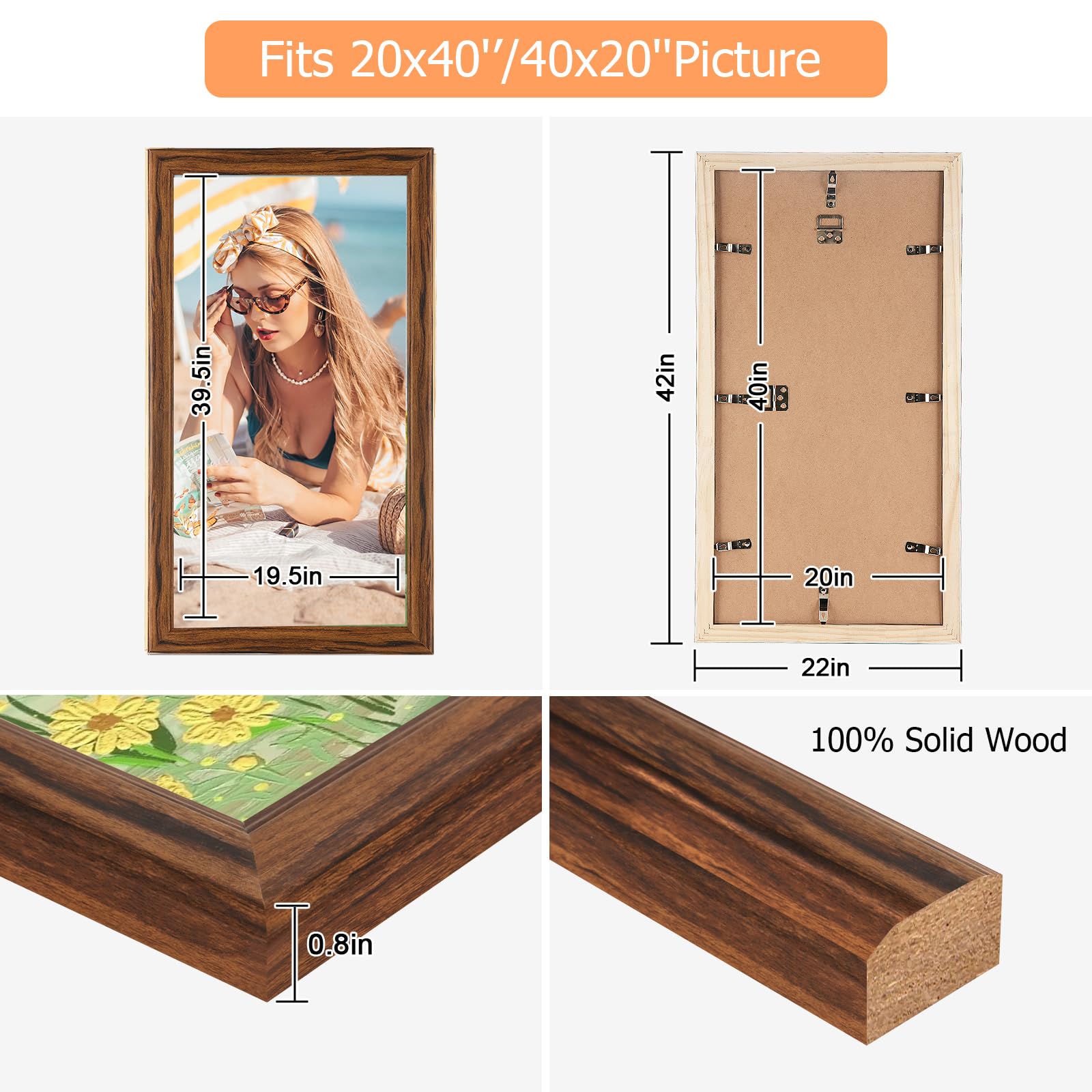 Amazon.com - 20x40 Wood Frame Brown, Rustic Natural Wooden 40x20in