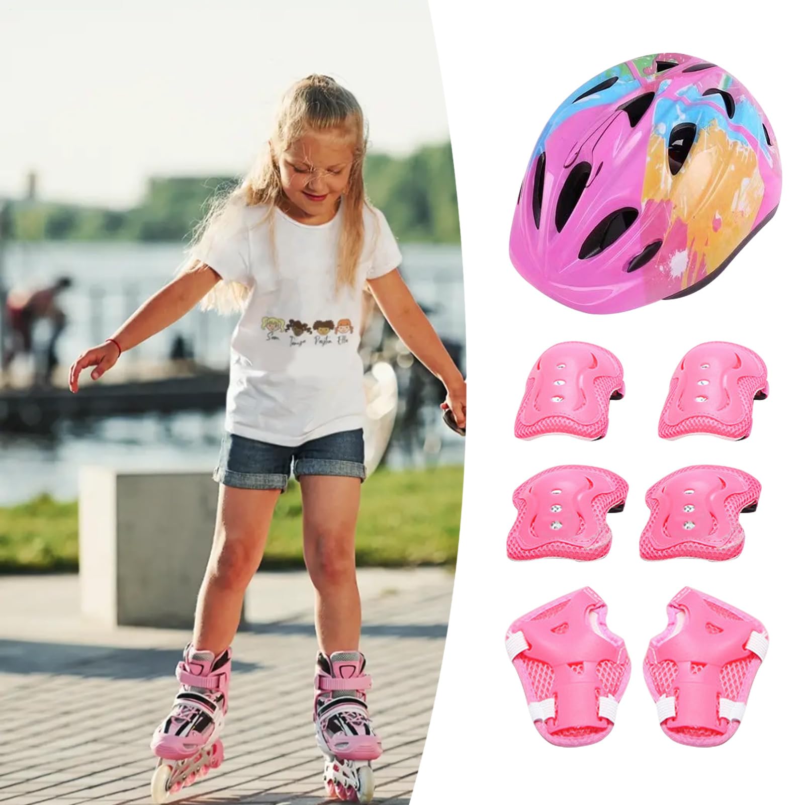 Ensemble de Casque et Genouillères pour Protections Skate Poignets Genoux | Équipement de Protection Anti-Choc pour Vélo, Trottinette et Roller