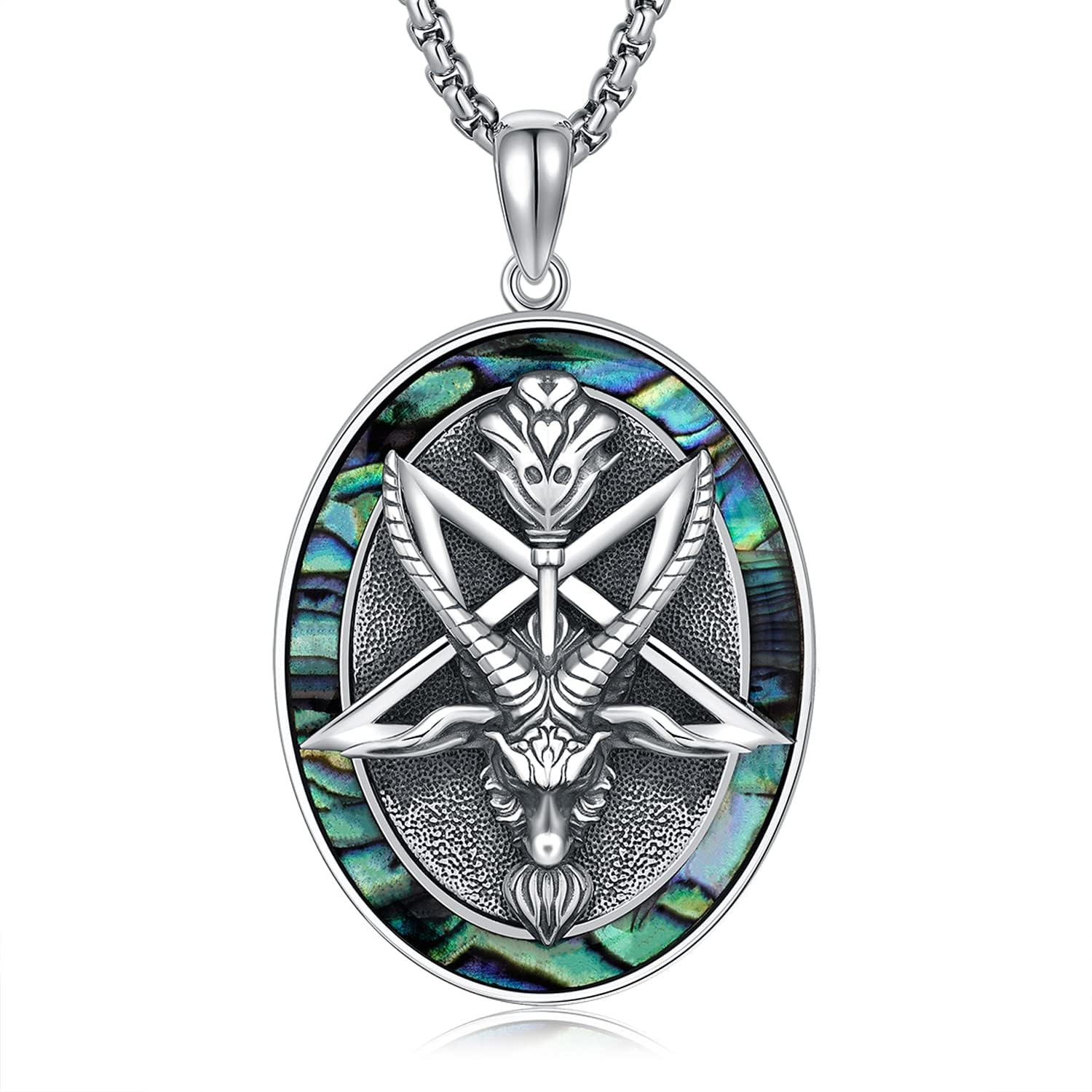 JUSTKIDSTOY Satanic Goat Head Pentagram Pendant Necklace 925 Sterling Silver Baphomet Necklace for Men Women Rotatable Spinning Goth Necklace