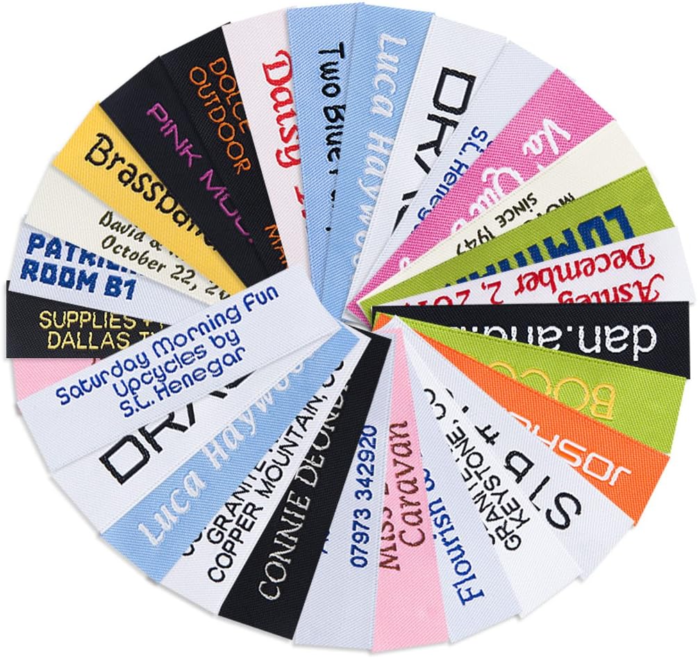 Wunderlabel Personalized Custom Customized Standard Woven Label Crafting Craft Art Fashion Classic Ribbon Ribbons Tag Clothing Sewing Garment Material Embroidered Labels Tags, Multicolor 500 Labels